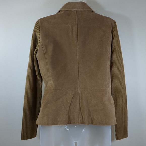 A.M.I. leather jacket with knit sleeves brown jacket, size PM - Picture 4 of 10